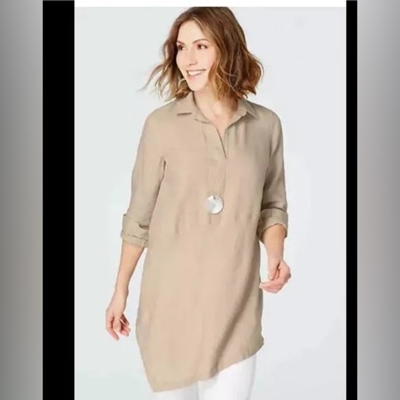 J. Jill Love Linen Women’s Small Lagenlook Asymmetrical V-Neck Tunic Top Relaxed - Picture 1 of 17